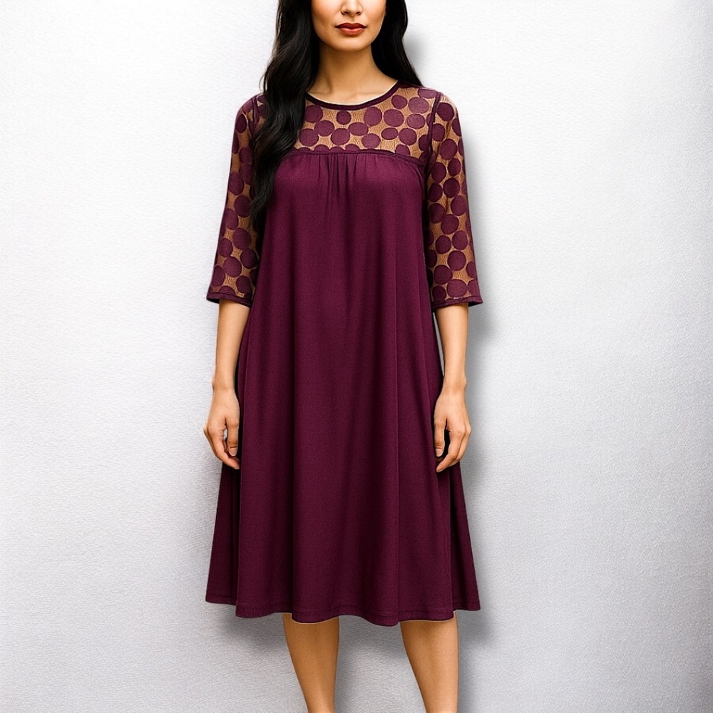 Women’s Nina Leonard hi-low dress, Lacey sleeves, POCKETS  size XL NEW